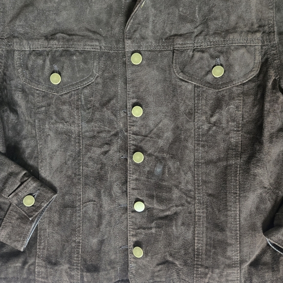 VTG Cuir Zebra brown leather suede trucker jacket size women L men M - Picture 2 of 12